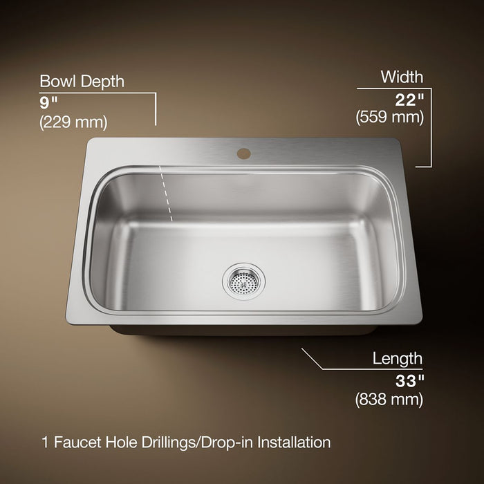 KOHLER K-20060-1 Verse 33" top-mount single-bowl kitchen sink