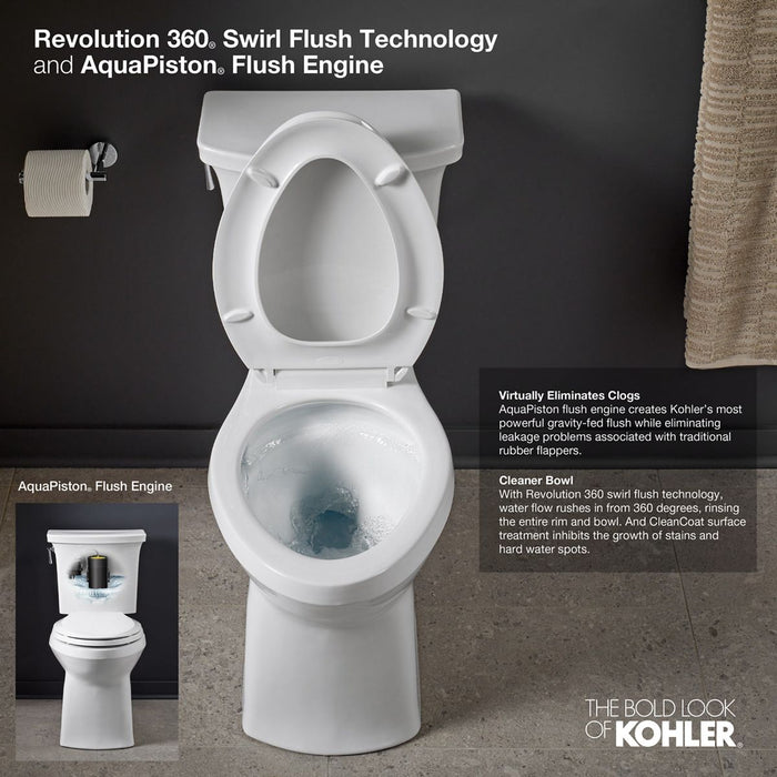 KOHLER K-20198 Betello ContinuousClean XT Two-piece Elongated Toilet with Skirted Trapway, 1.28 GPF