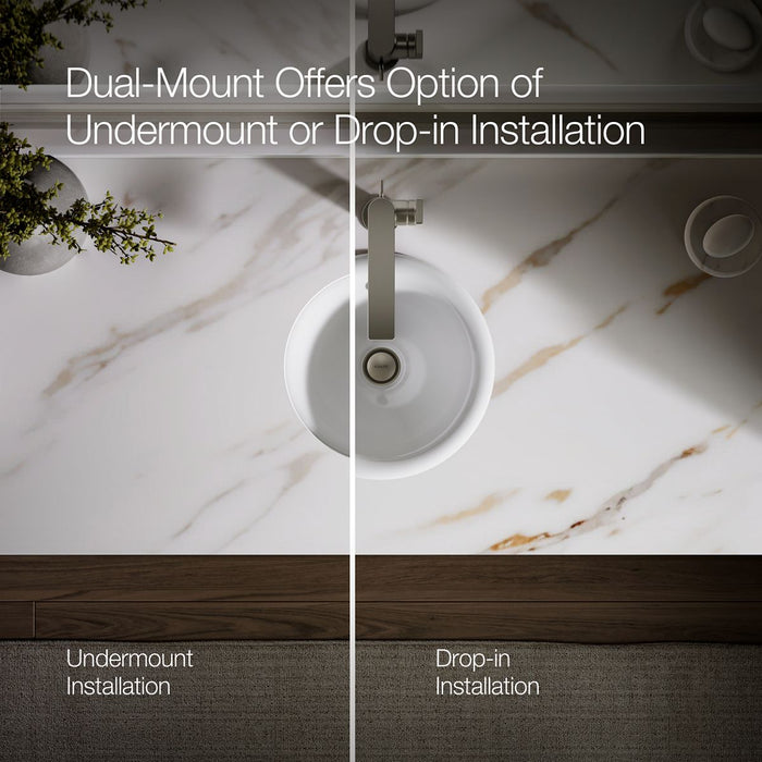 KOHLER K-20211 Iron Plains 12" round drop-in/undermount/vessel bathroom sink, white - view 3