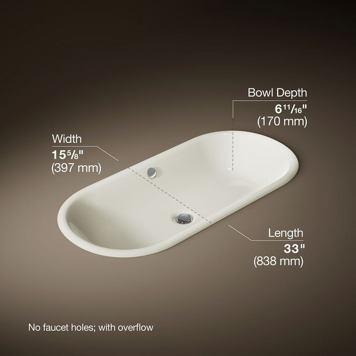 KOHLER K-20213 Iron Plains 33" oval drop-in/undermount bathroom sink, biscuit - view 2
