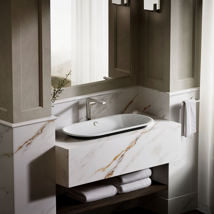 KOHLER K-20213-P5 Iron Plains 33" oval drop-in/undermount/vessel bathroom sink with Iron Black painted underside, white -...