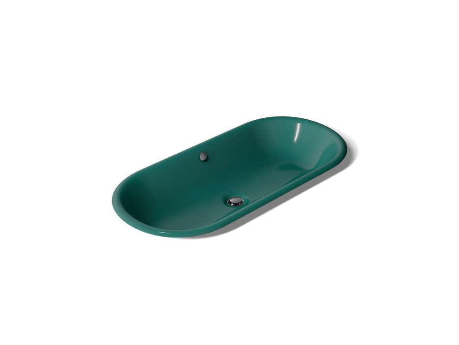 KOHLER K-20213-PAT Iron Plains 33" oval drop-in / undermount / vessel bathroom sink, teal exterior with teal interior