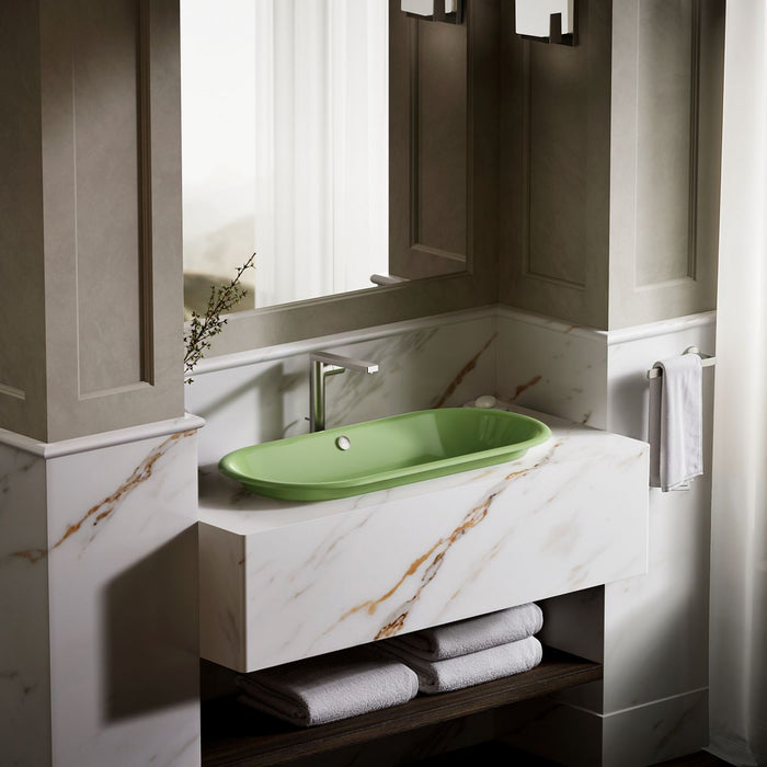 KOHLER K-20213-PFG Iron Plains 33" oval drop-in / undermount / vessel bathroom sink, fresh green exterior with fresh...