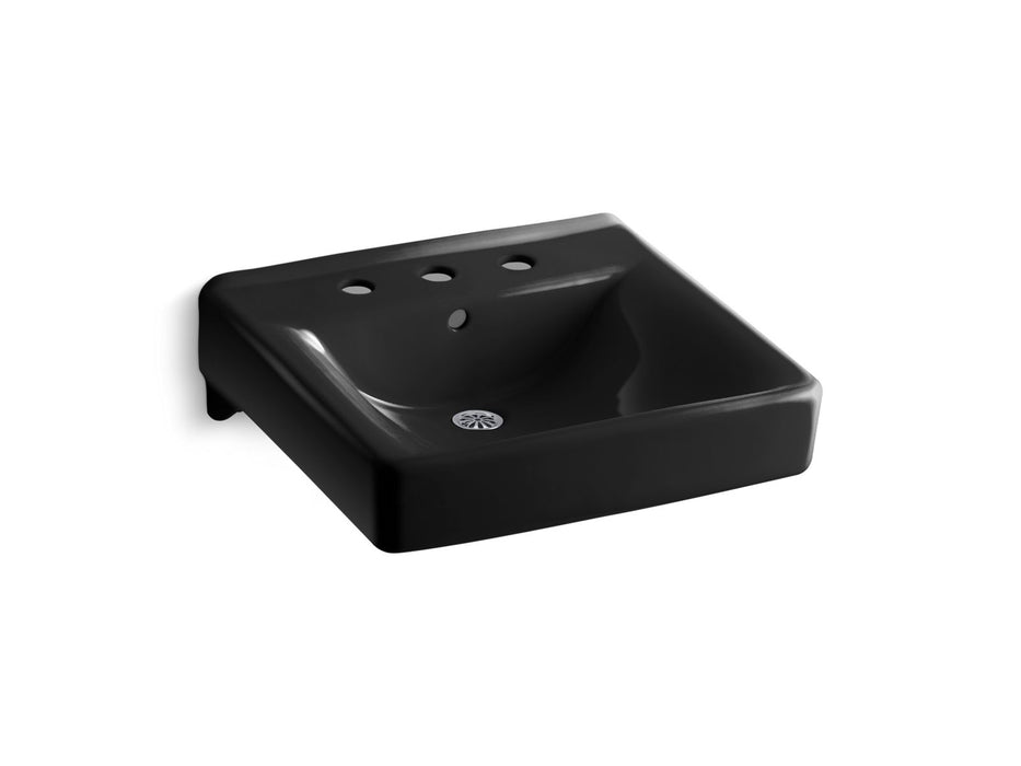 KOHLER K-2053 Soho 20" x 18" wall-mount/concealed arm carrier bathroom sink with 8" widespread faucet holes, black black