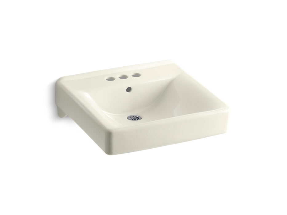 KOHLER K-2054 Soho 20" x 18" wall-mount/concealed arm carrier arm bathroom sink with 4" centerset faucet holes, biscuit