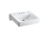 KOHLER K-2054-NR Soho 20" x 18" wall-mount/concealed arm carrier bathroom sink with 4" centerset faucet holes and...