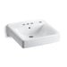 KOHLER K-2054-R Soho 20" x 18" wall-mount/concealed arm carrier arm bathroom sink with 4" centerset faucet holes and...