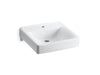 KOHLER K-2084-N Soho 20" x 18" wall-mount/concealed arm carrier bathroom sink with single faucet hole, white