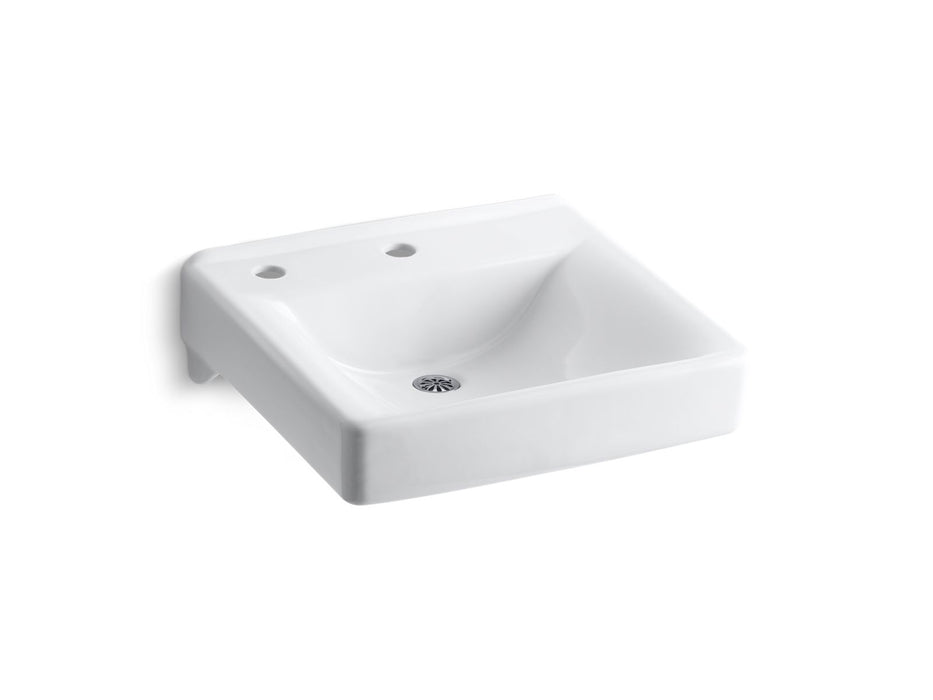 KOHLER K-2084-NL Soho 20" x 18" wall-mount/concealed arm carrier bathroom sink with single faucet hole and left-hand soap...