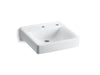 KOHLER K-2084-NR Soho 20" x 18" wall-mount/concealed arm carrier bathroom sink with single faucet hole and right-hand...