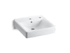 KOHLER K-2084-R Soho 20" x 18" wall-mount/concealed arm carrier bathroom sink right-hand soap dispenser hole, white