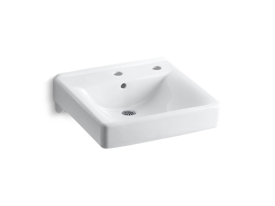 KOHLER K-2084-R Soho 20" x 18" wall-mount/concealed arm carrier bathroom sink right-hand soap dispenser hole, white