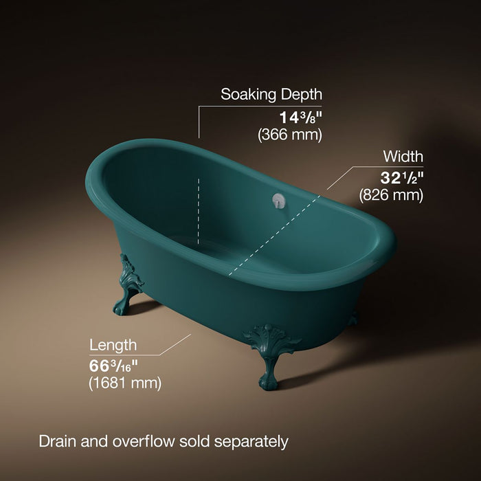 KOHLER K-21000-PAT Artifacts 66-1/8" x 32-1/2" freestanding bath, teal exterior with teal interior - view 5