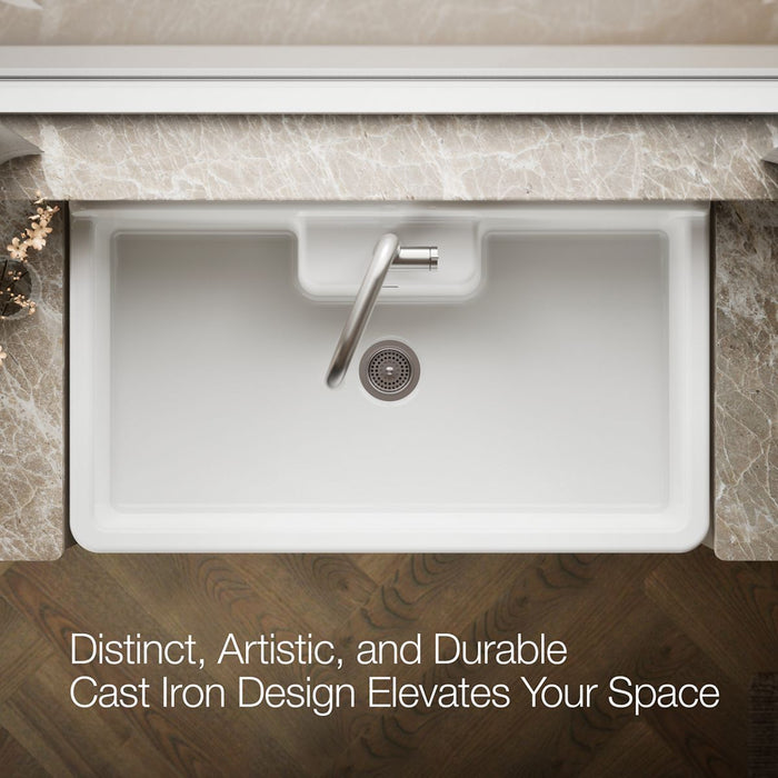 KOHLER K-21103-1HPPB Farmstead 45" top-/wall-mount single-bowl workstation farmhouse kitchen sink, 150th peachblow - view 4