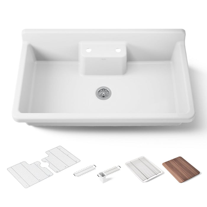 KOHLER K-21103-2HP5 Farmstead 45" top-/wall-mount single-bowl workstation farmhouse kitchen sink, white - view 5