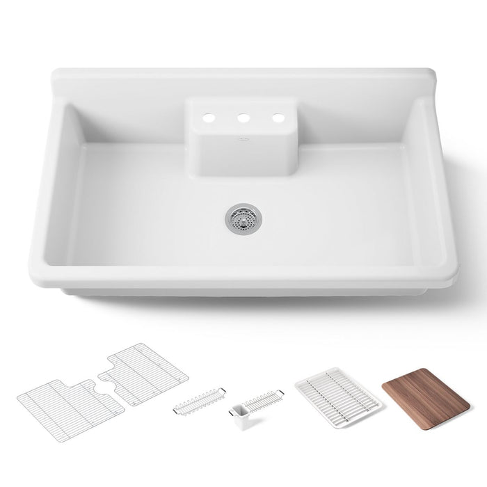 KOHLER K-21103-3HW Farmstead 45" top-/wall-mount single-bowl workstation farmhouse kitchen sink, white - view 4