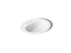 KOHLER K-2196-4 Pennington 20-1/4" Oval Drop-in Bathroom Sink, white