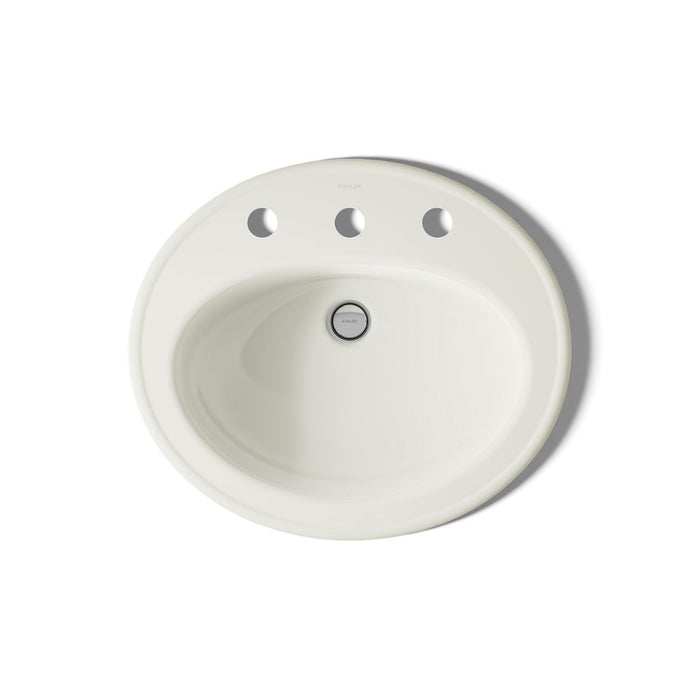 KOHLER K-2196-8 Pennington 20-1/4" Oval Drop-in Bathroom Sink, biscuit - view 4