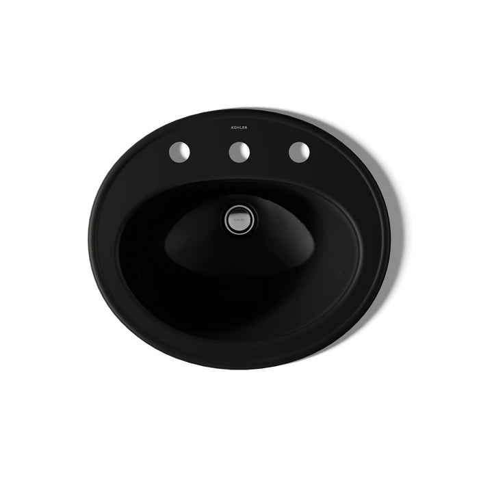 KOHLER K-2196-8 Pennington 20-1/4" Oval Drop-in Bathroom Sink, black black - view 2