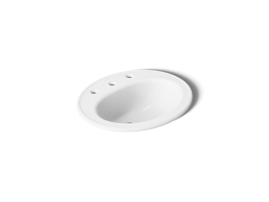 KOHLER K-2196-8 Pennington 20-1/4" Oval Drop-in Bathroom Sink, white