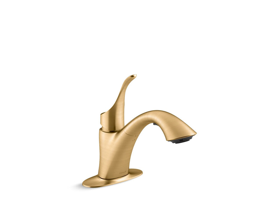 KOHLER K-22035 Simplice Pull-out laundry sink faucet with two-function sprayhead, vibrant brushed moderne brass