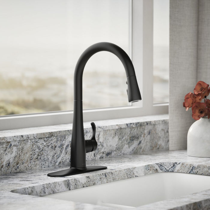 KOHLER K-22036 Simplice Touchless pull-down kitchen sink faucet with three-function sprayhead, matte black - view 3