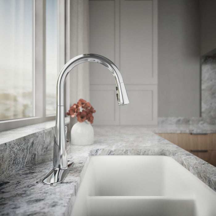 KOHLER K-22036 Simplice Touchless pull-down kitchen sink faucet with three-function sprayhead, polished chrome - view 2
