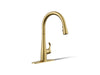 KOHLER K-22036 Simplice Touchless pull-down kitchen sink faucet with three-function sprayhead, vibrant brushed moderne brass