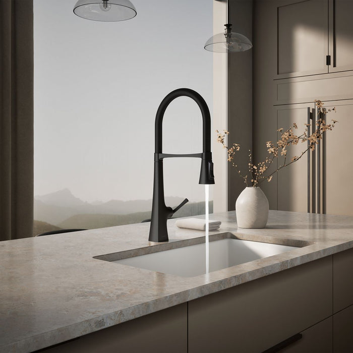 KOHLER K-22060 Graze Semi-professional kitchen sink faucet with three-function sprayhead, matte black - view 3