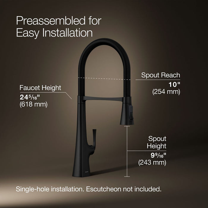 KOHLER K-22060 Graze Semi-professional kitchen sink faucet with three-function sprayhead, matte black - view 4