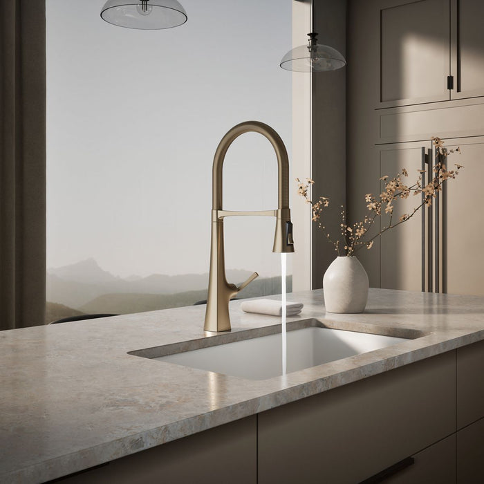 KOHLER K-22060 Graze Semi-professional kitchen sink faucet with three-function sprayhead, vibrant brushed bronze - view 4