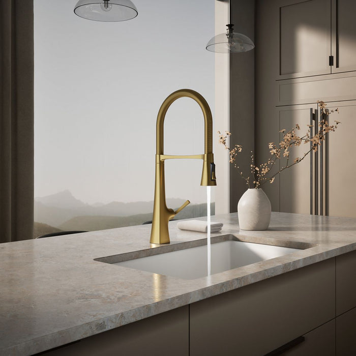 KOHLER K-22060 Graze Semi-professional kitchen sink faucet with three-function sprayhead, vibrant brushed moderne brass -...