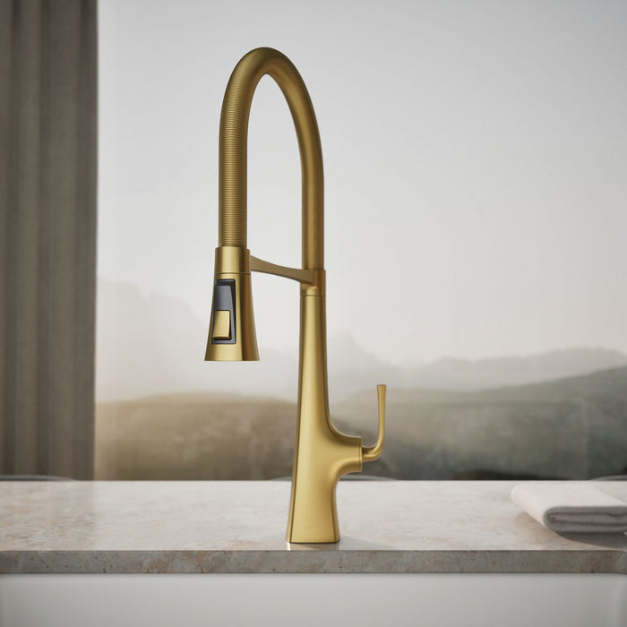 KOHLER K-22060 Graze Semi-professional kitchen sink faucet with three-function sprayhead, vibrant brushed moderne brass -...