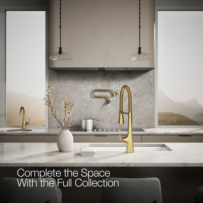 KOHLER K-22060 Graze Semi-professional kitchen sink faucet with three-function sprayhead, vibrant brushed moderne brass -...