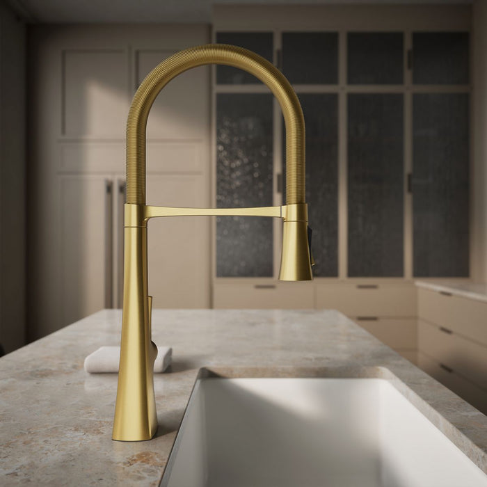 KOHLER K-22060 Graze Semi-professional kitchen sink faucet with three-function sprayhead, vibrant brushed moderne brass -...