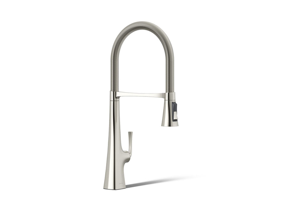 KOHLER K-22060 Graze Semi-professional kitchen sink faucet with three-function sprayhead, vibrant polished nickel