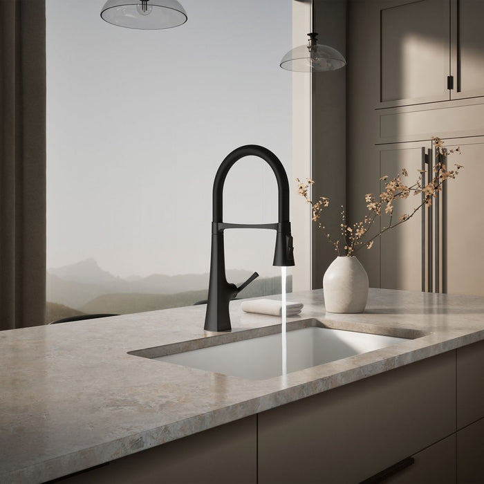KOHLER K-22061 Graze Semi-professional kitchen sink faucet with three-function sprayhead, matte black - view 3