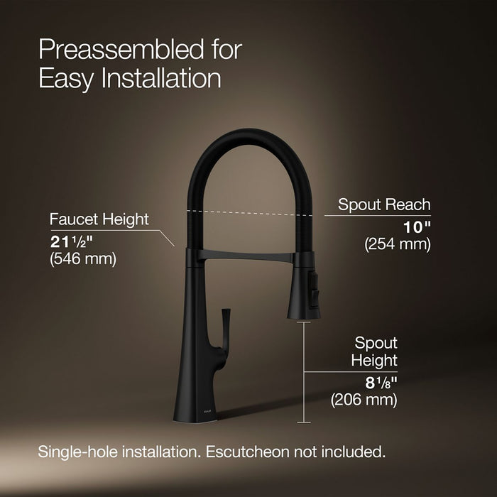 KOHLER K-22061 Graze Semi-professional kitchen sink faucet with three-function sprayhead, matte black - view 5