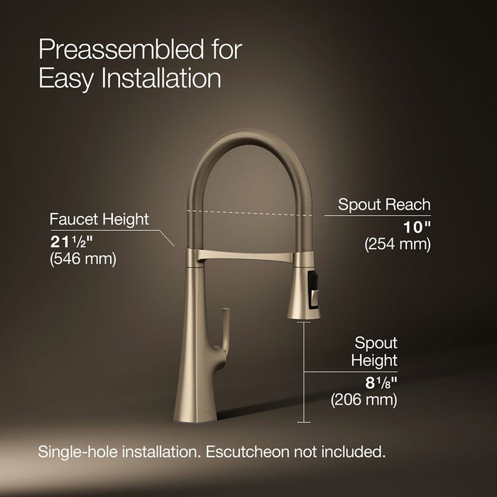 KOHLER K-22061 Graze Semi-professional kitchen sink faucet with three-function sprayhead, vibrant brushed bronze - view 3