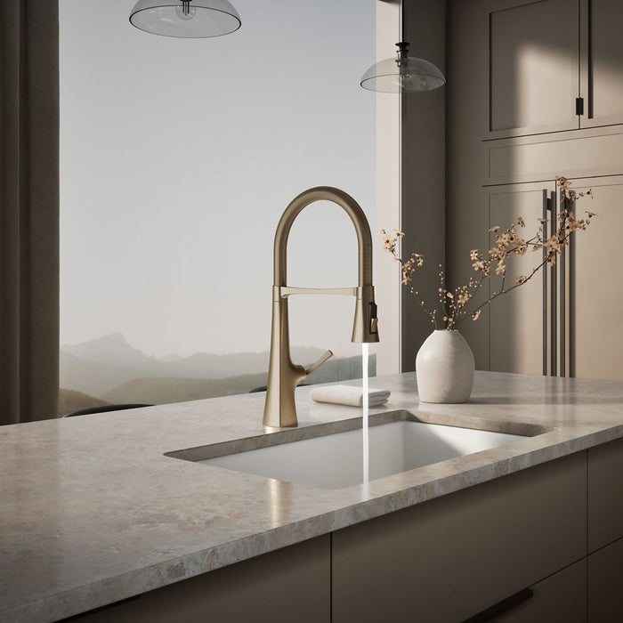 KOHLER K-22061 Graze Semi-professional kitchen sink faucet with three-function sprayhead, vibrant brushed bronze - view 5