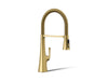 KOHLER K-22061 Graze Semi-professional kitchen sink faucet with three-function sprayhead, vibrant brushed moderne brass