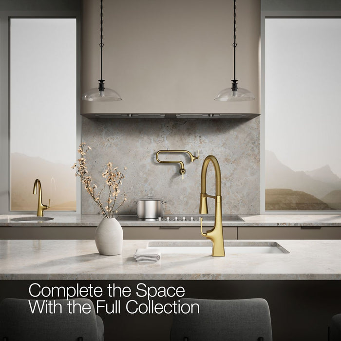 KOHLER K-22061 Graze Semi-professional kitchen sink faucet with three-function sprayhead, vibrant brushed moderne brass -...