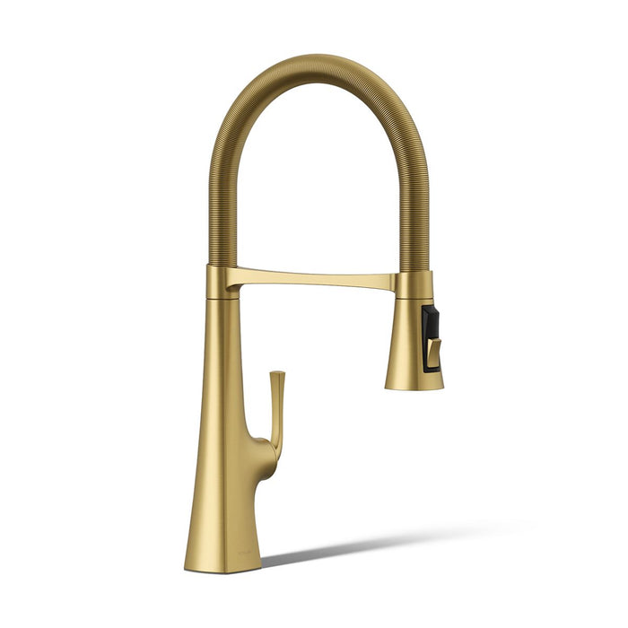 KOHLER K-22061 Graze Semi-professional kitchen sink faucet with three-function sprayhead, vibrant brushed moderne brass -...