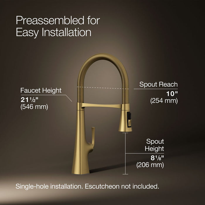 KOHLER K-22061 Graze Semi-professional kitchen sink faucet with three-function sprayhead, vibrant brushed moderne brass -...