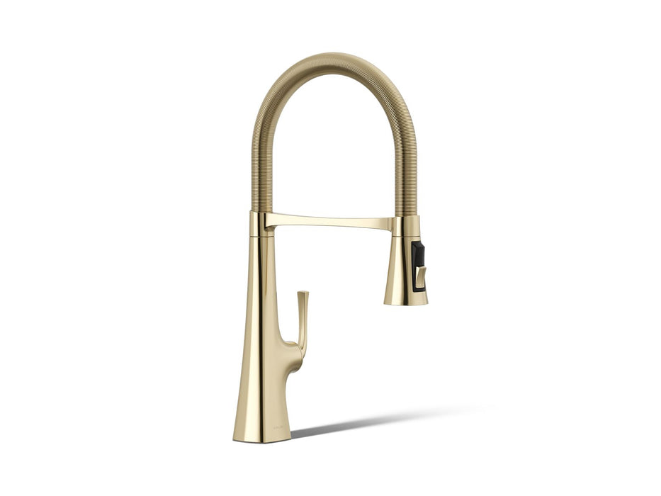 KOHLER K-22061 Graze Semi-professional kitchen sink faucet with three-function sprayhead, vibrant french gold