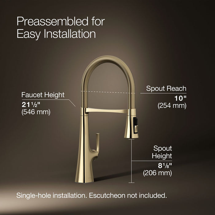 KOHLER K-22061 Graze Semi-professional kitchen sink faucet with three-function sprayhead, vibrant french gold - view 5