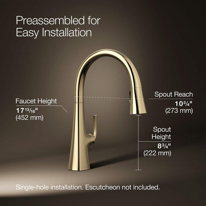 KOHLER K-22062 Graze Pull-down kitchen sink faucet with three-function sprayhead