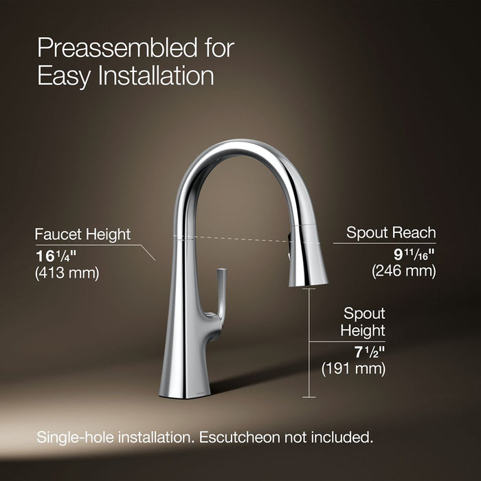 KOHLER K-22063 Graze Pull-down kitchen sink faucet with three-function sprayhead