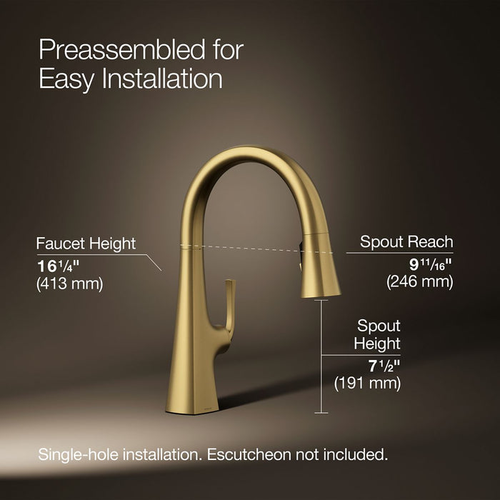 KOHLER K-22063 Graze Pull-down kitchen sink faucet with three-function sprayhead