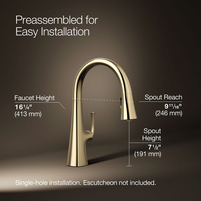 KOHLER K-22063 Graze Pull-down kitchen sink faucet with three-function sprayhead